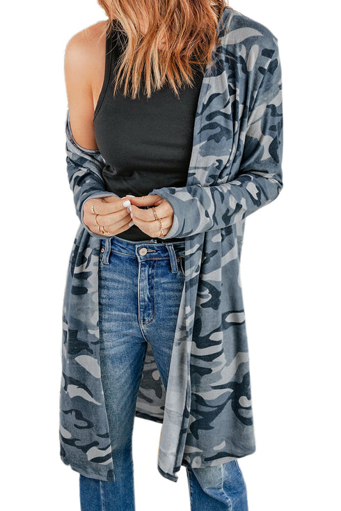 Print Colorblock Long Cardigan